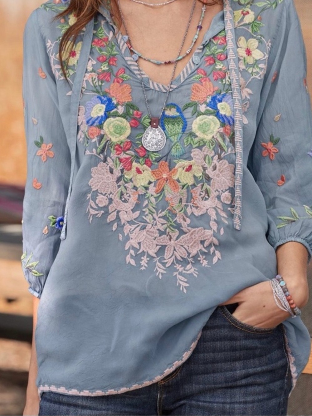 Johnny Was Taifa Embroidered V-Neck Floral Tunic, SZ Small… on website for $150 - Picture 2 of 10